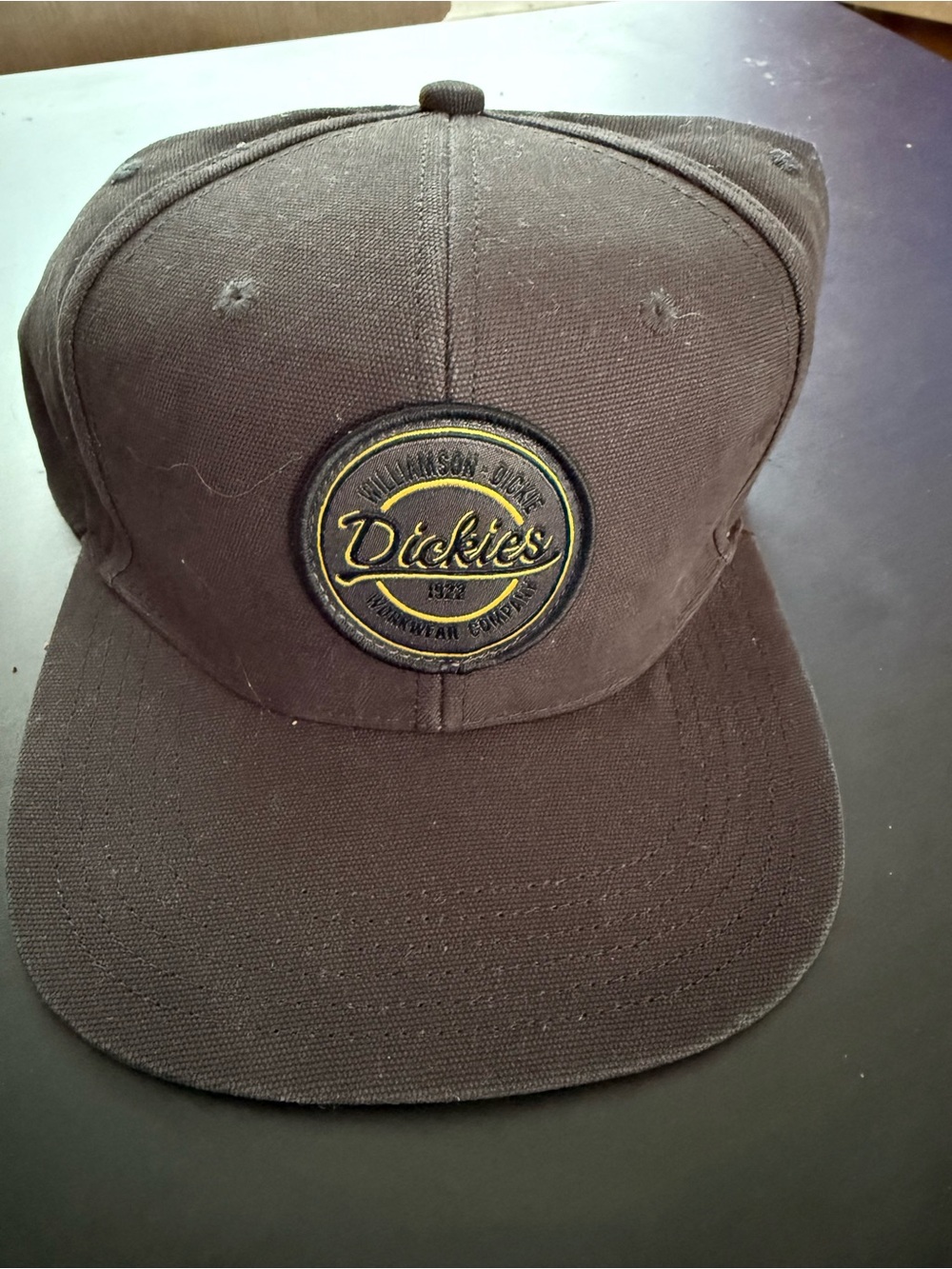 Dickies Black Snapback Hat with Yellow-Trim Logo Patch